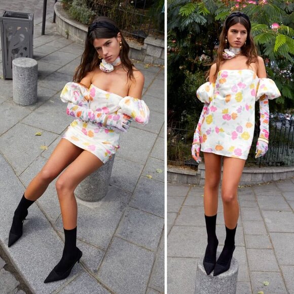 NEW For Love and Lemons Hazel Mini Dress Floral Preppy Summer Garden Party - Picture 1 of 13